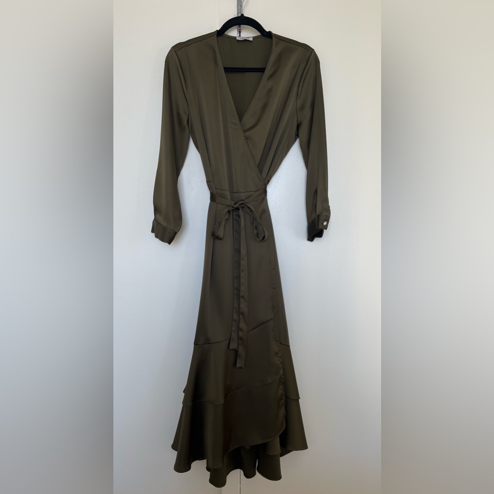 Liu Jo Midi Wrap Dress in Khaki